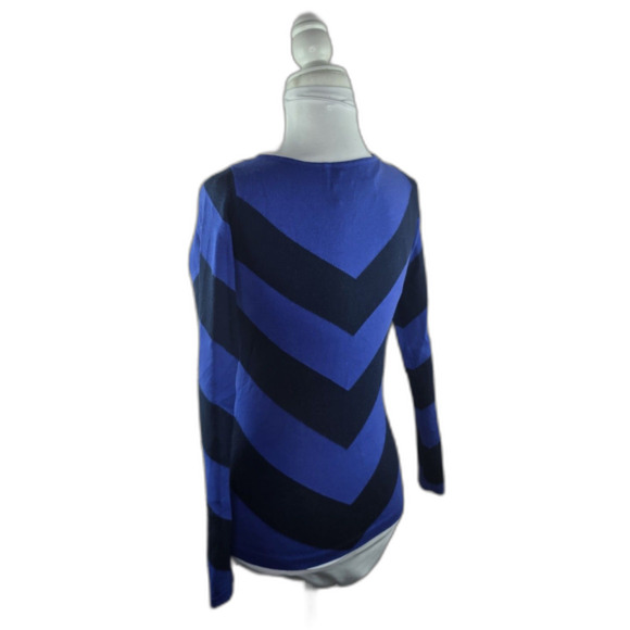 C.Wonder Blue Navy Blue Chevron Striped 100% Merino Wool Lightweight Sweater XS - Picture 3 of 8